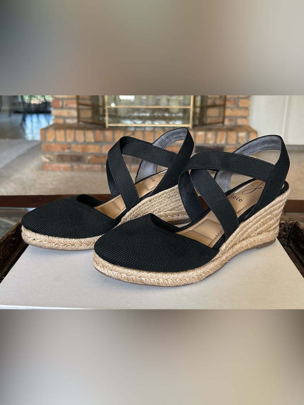 Joie Black Espadrille Wedge Sandals with Crisscross Straps